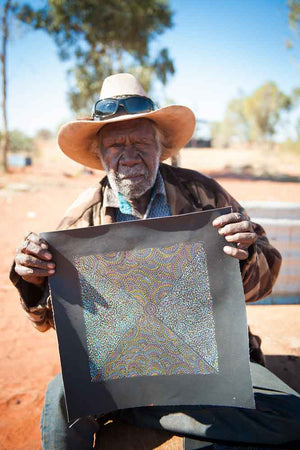 Bush Turkey Story by Cowboy Loy by Cowboy Loy Pwerle, 30cm x 30cm. Australian Aboriginal Art.