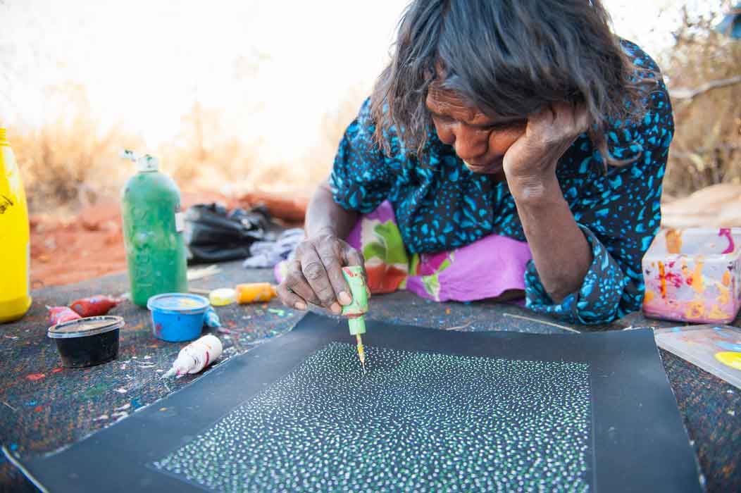 Pencil Yam Flower by Elizabeth Loy by Elizabeth Loy Kngwarreye, 30cm x 30cm. Australian Aboriginal Art.