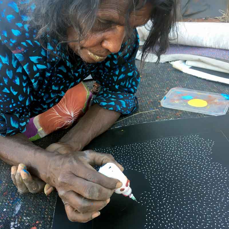 Pencil Yam Flower by Elizabeth Loy by Elizabeth Loy Kngwarreye, 30cm x 30cm. Australian Aboriginal Art.