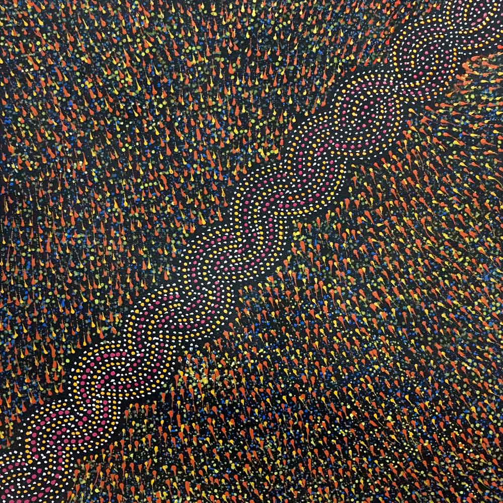 Pencil Yam Flower by Elizabeth Loy by Elizabeth Loy Kngwarreye, 30cm x 30cm. Australian Aboriginal Art.