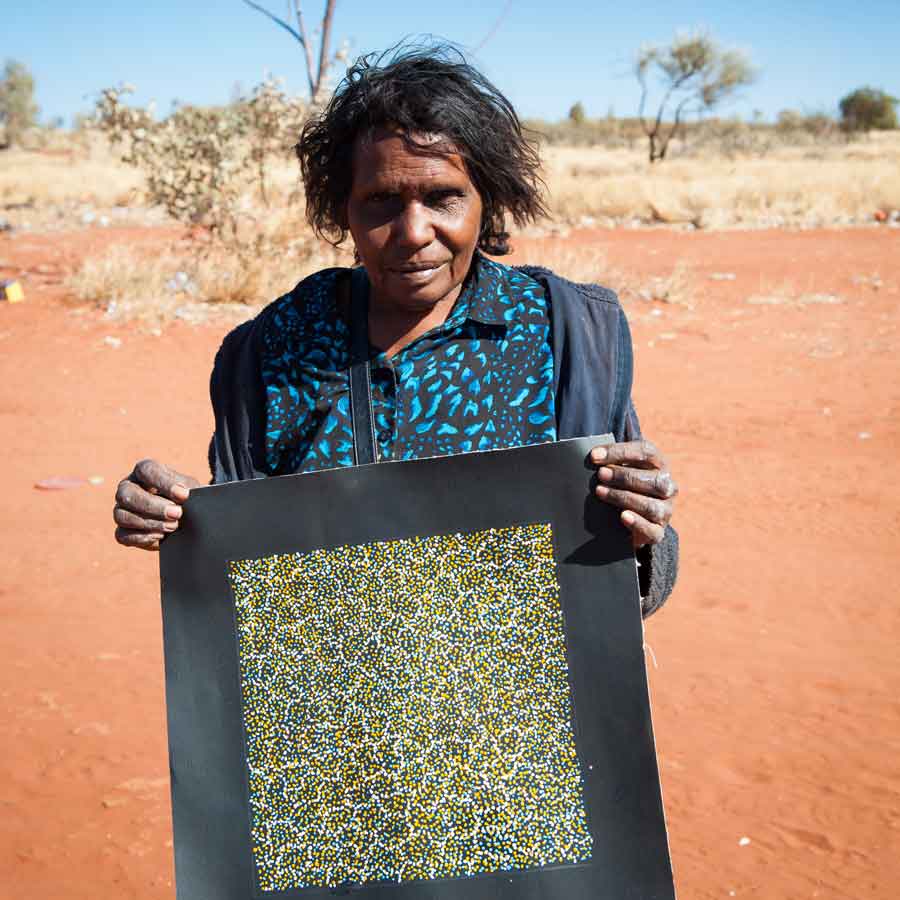 Pencil Yam Flower by Elizabeth Loy by Elizabeth Loy Kngwarreye, 30cm x 30cm. Australian Aboriginal Art.