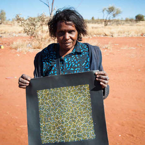 Pencil Yam Flower by Elizabeth Loy by Elizabeth Loy Kngwarreye, 30cm x 30cm. Australian Aboriginal Art.