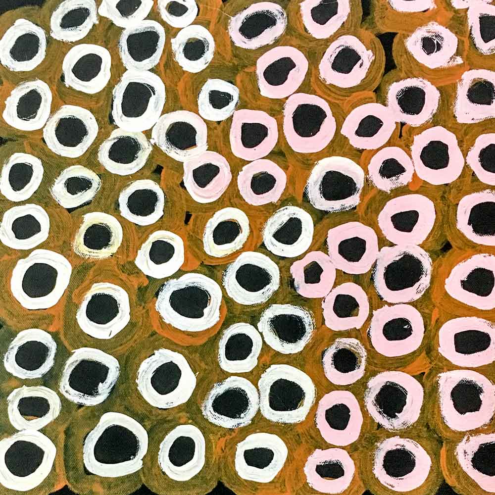 Soakage by Lena Pwerle-by-Lena Pwerle-30cm x 30cm-at-Utopia-Lane-Gallery #AboriginalArt #Lena Pwerle