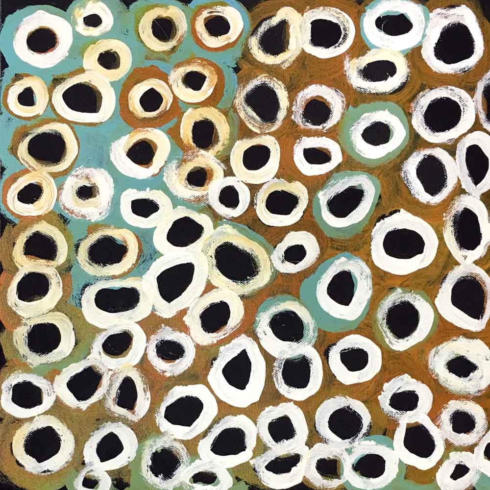 Soakage by Lena Pwerle-by-Lena Pwerle-30cm x 30cm-at-Utopia-Lane-Gallery #AboriginalArt #Lena Pwerle