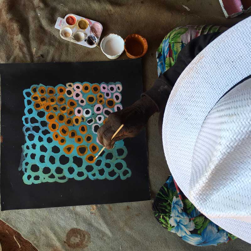Soakage by Lena Pwerle-by-Lena Pwerle-30cm x 30cm-at-Utopia-Lane-Gallery #AboriginalArt #Lena Pwerle