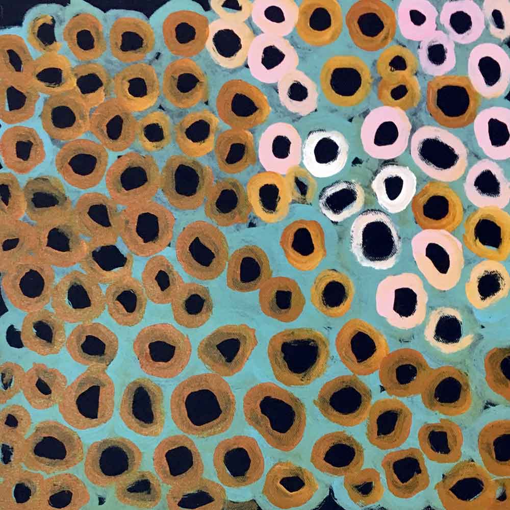 Soakage by Lena Pwerle-by-Lena Pwerle-30cm x 30cm-at-Utopia-Lane-Gallery #AboriginalArt #Lena Pwerle