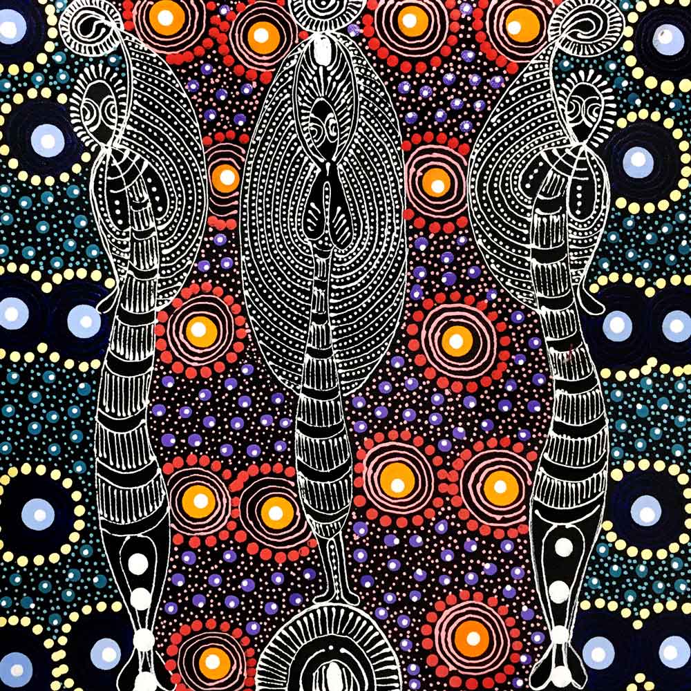 Dreamtime Sisters by Colleen Wallace Nungari by Colleen Wallace Nungari, 30cm x 30cm. Australian Aboriginal Art.