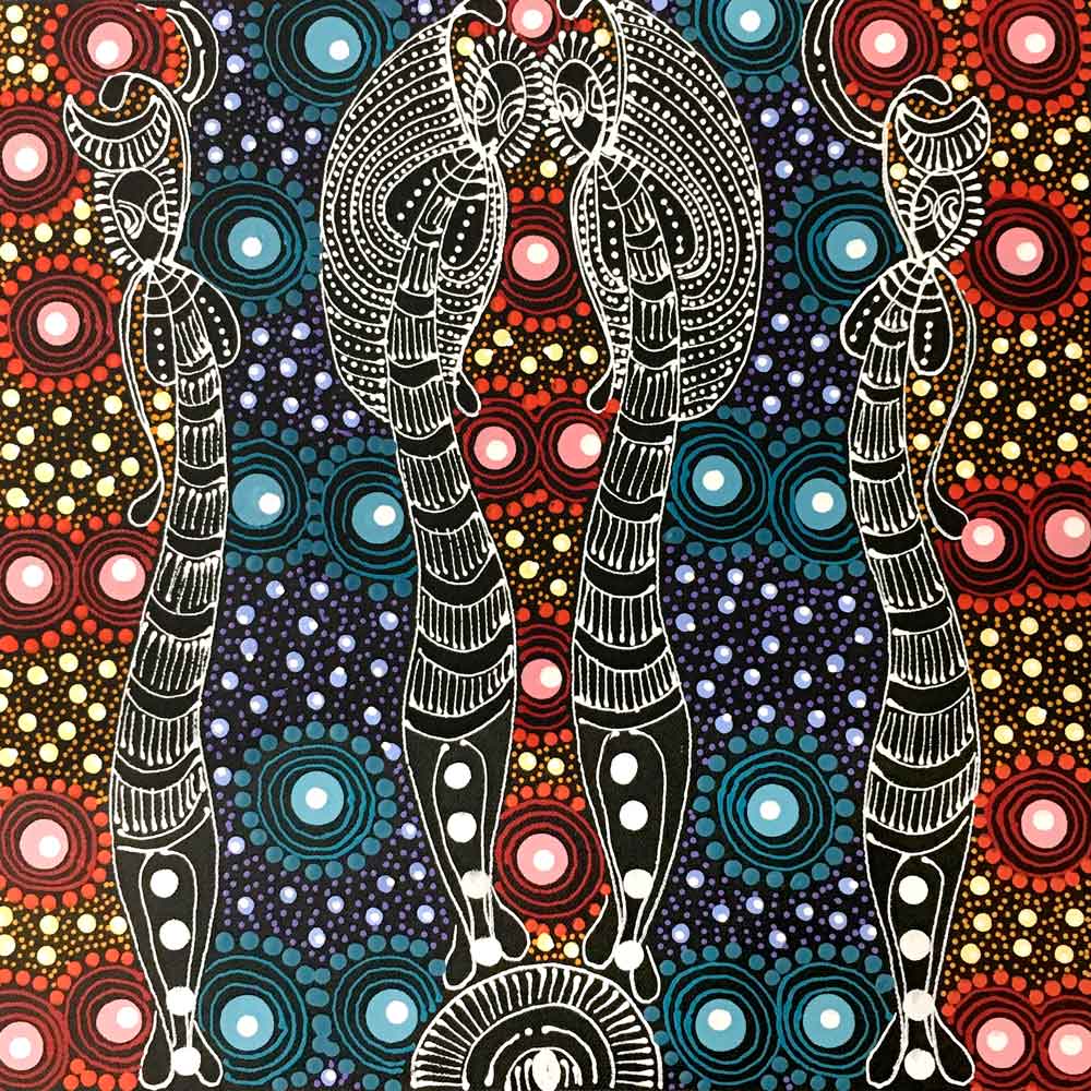 Dreamtime Sisters by Colleen Wallace Nungari (SOLD)-by-Colleen Wallace Nungari-30cm x 30cm-at-Utopia-Lane-Gallery #AboriginalArt #Colleen Wallace Nungari