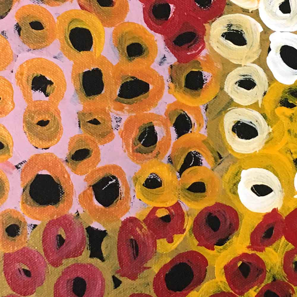Soakage by Lena Pwerle-by-Lena Pwerle-30cm x 30cm-at-Utopia-Lane-Gallery #AboriginalArt #Lena Pwerle