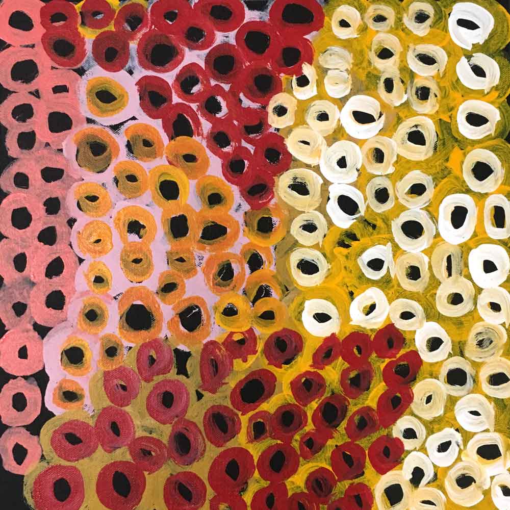 Soakage by Lena Pwerle-by-Lena Pwerle-30cm x 30cm-at-Utopia-Lane-Gallery #AboriginalArt #Lena Pwerle