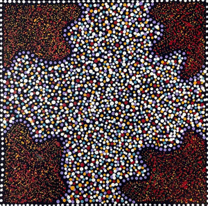 Ruby Saltbush Berries by Thelma Dixon by Thelma Dixon, 30cm x 30cm. Australian Aboriginal Art.