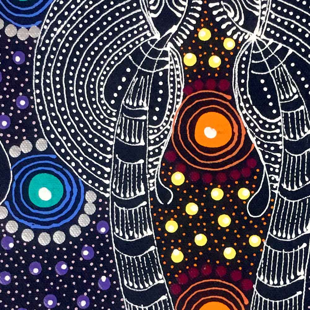 Dreamtime Sisters by Colleen Wallace Nungari by Colleen Wallace Nungari, 30cm x 30cm. Australian Aboriginal Art.