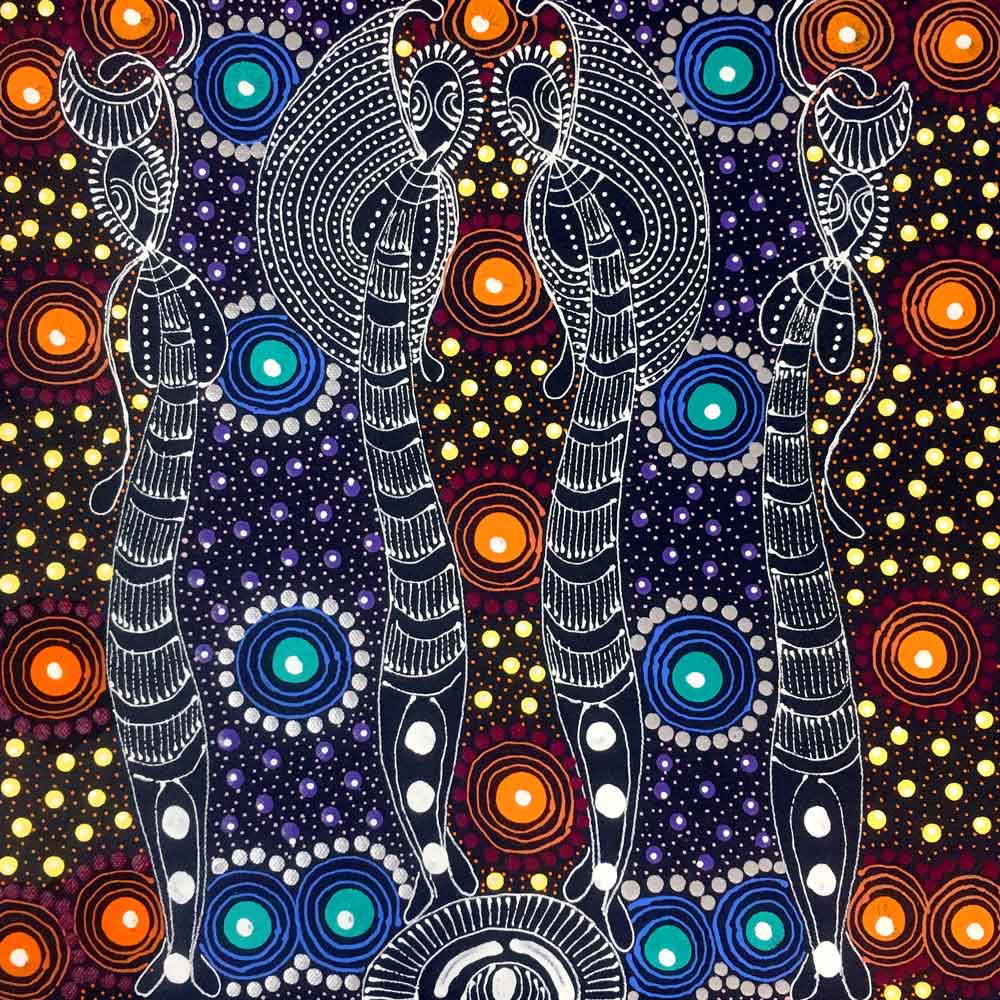 Dreamtime Sisters by Colleen Wallace Nungari by Colleen Wallace Nungari, 30cm x 30cm. Australian Aboriginal Art.