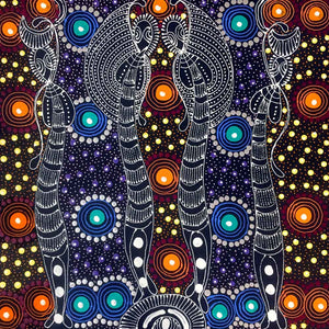Dreamtime Sisters by Colleen Wallace Nungari by Colleen Wallace Nungari, 30cm x 30cm. Australian Aboriginal Art.
