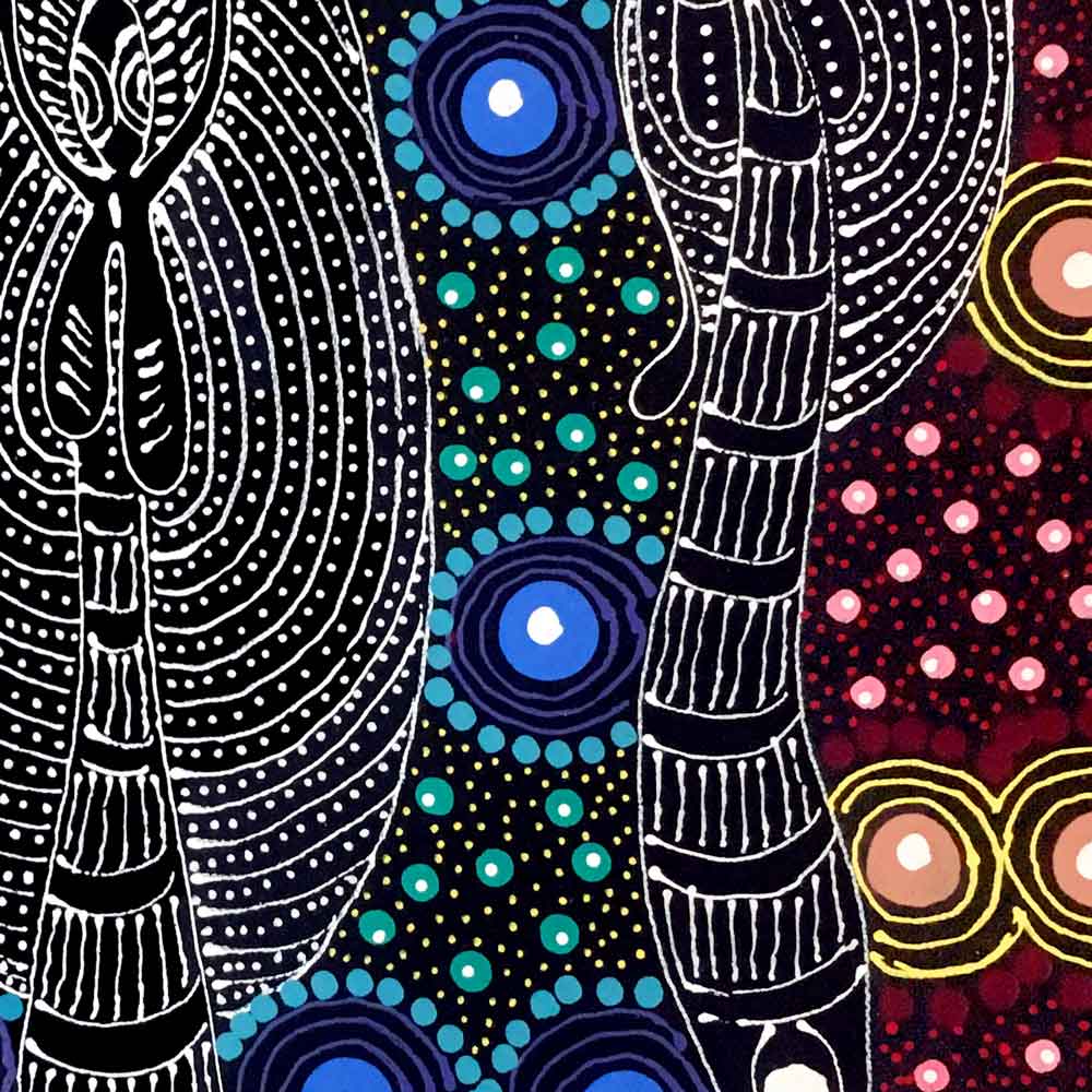Dreamtime Sisters by Colleen Wallace Nungari by Colleen Wallace Nungari, 30cm x 30cm. Australian Aboriginal Art.