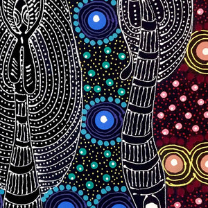 Dreamtime Sisters by Colleen Wallace Nungari by Colleen Wallace Nungari, 30cm x 30cm. Australian Aboriginal Art.