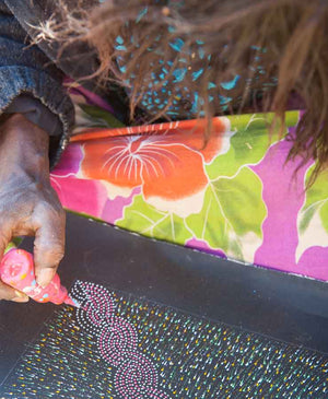 Pencil Yam Flower by Elizabeth Loy Kngwarreye by Elizabeth Loy Kngwarreye, 30cm x 30cm. Australian Aboriginal Art.