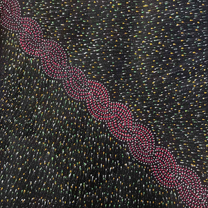 Pencil Yam Flower by Elizabeth Loy Kngwarreye by Elizabeth Loy Kngwarreye, 30cm x 30cm. Australian Aboriginal Art.