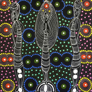 Dreamtime Sisters painting by Colleen Wallace Nungari. Australian Aboriginal Art.