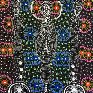 Dreamtime Sisters painting by Colleen Wallace Nungari. Australian Aboriginal Art.