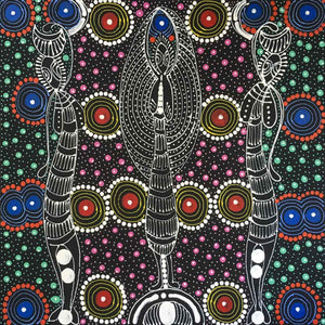 Dreamtime Sisters painting by Colleen Wallace Nungari. Australian Aboriginal Art.