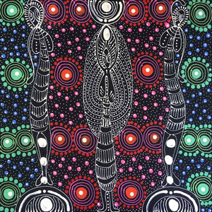 Dreamtime Sisters painting by Colleen Wallace Nungari. Australian Aboriginal Art.