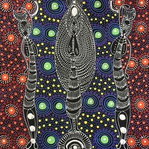 Dreamtime Sisters painting by Colleen Wallace Nungari. Australian Aboriginal Art.