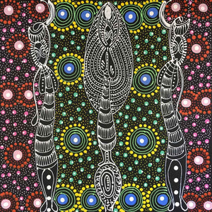 Dreamtime Sisters painting by Colleen Wallace Nungari. Australian Aboriginal Art.