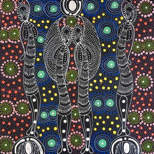 Dreamtime Sisters painting by Colleen Wallace Nungari. Australian Aboriginal Art.