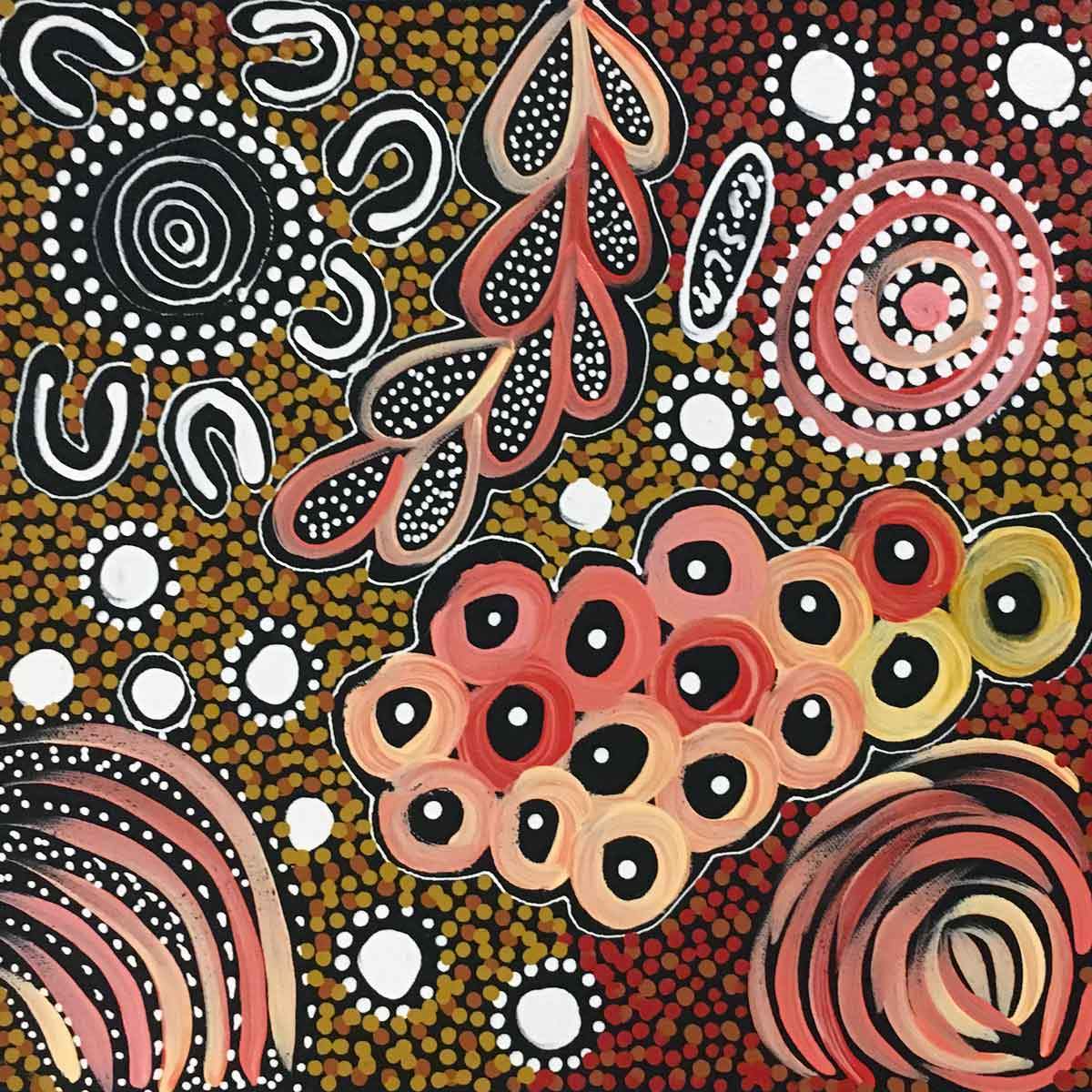 Bush Yam Story by Janet Golder Kngwarreye. Australian Aboriginal Art.