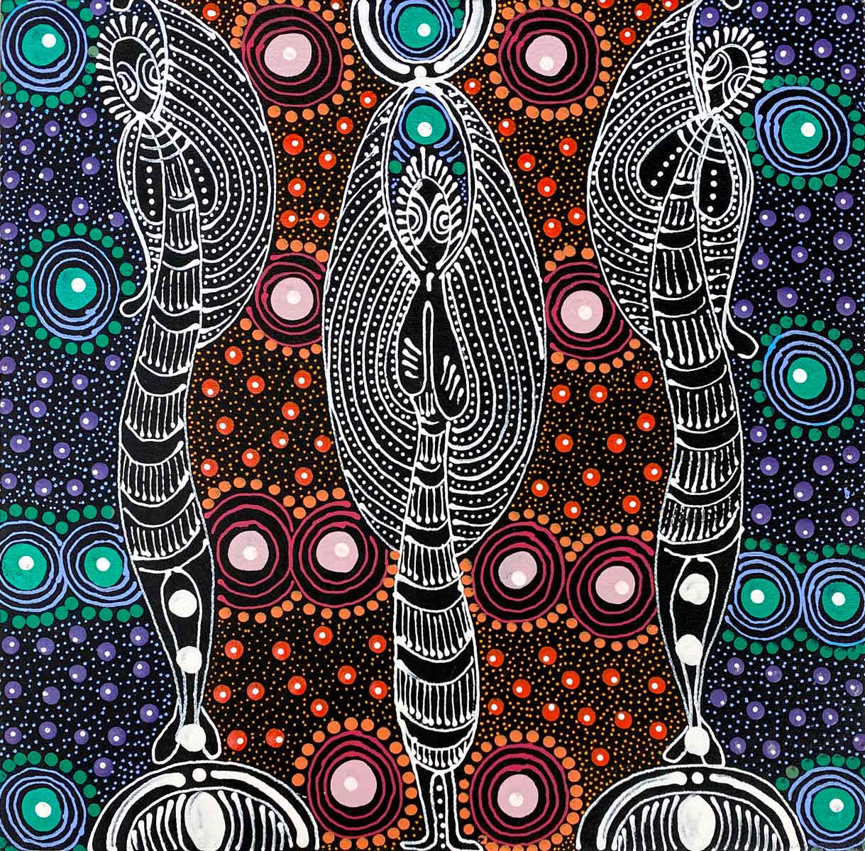 Dreamtime Sisters by Colleen Wallace Nungari | Stretched. Australian Aboriginal Art.
