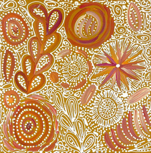 Bush Yam Story by Janet Golder Kngwarreye | Stretched. Australian Aboriginal Art.