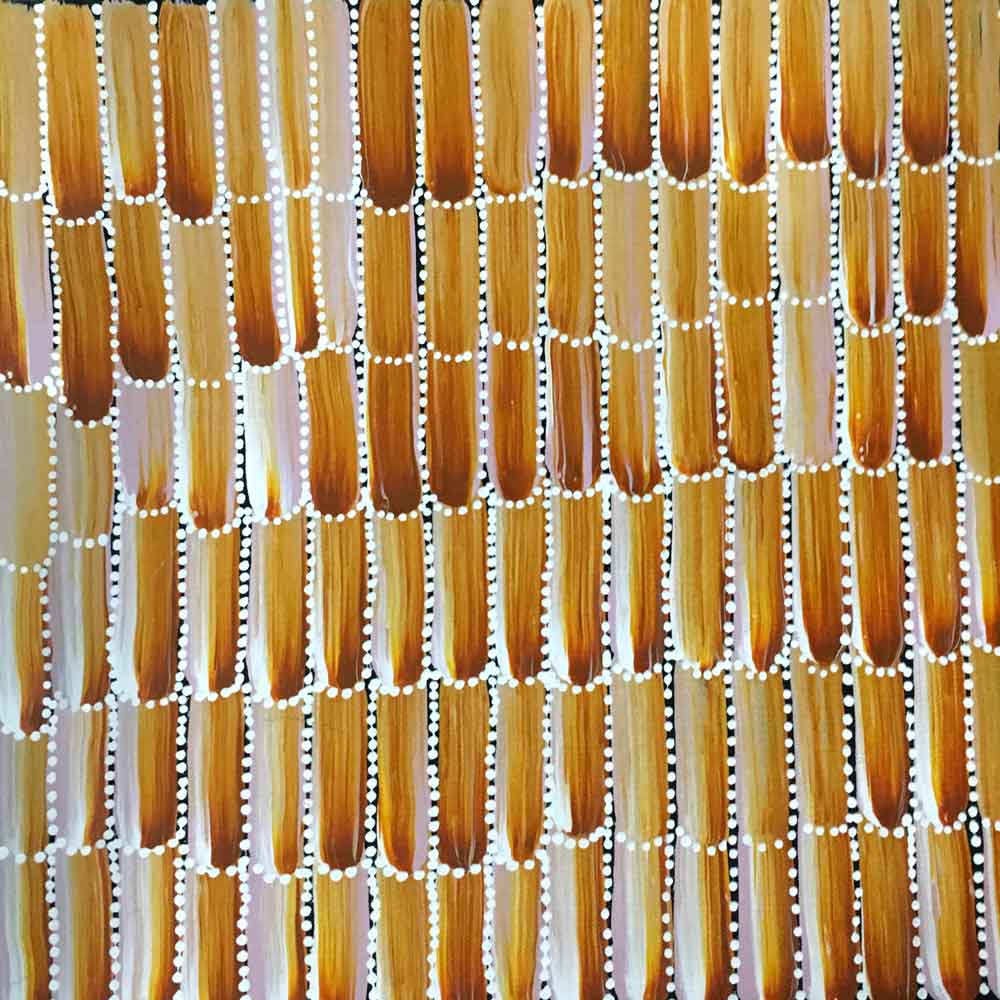 Anaty (Desert Yam) by Jeannie Mills Pwerle (SOLD)-by-Jeannie Mills Pwerle-30cm x 30cm-at-Utopia-Lane-Gallery #AboriginalArt #Jeannie Mills Pwerle
