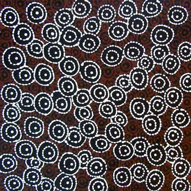 This dot painting represents Iylenkyla painted by Jilly Jones Petyarre of Utopia.  #aboriginalart #utopialaneart #dotpainting