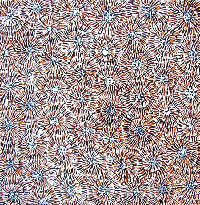 Ilyarnayt Flower by Audrey Morton Kngwarreye-by-Audrey Morton Kngwarrey-30cm x 30cm-at-Utopia-Lane-Gallery #AboriginalArt #Audrey Morton Kngwarrey