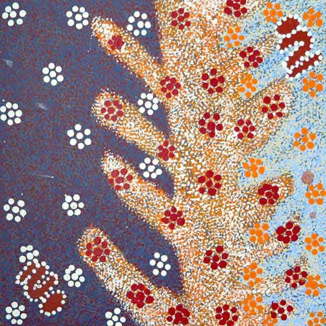 This dot painting represents Honey Ant Dreaming painted by Doreen Payne Petyarre of Utopia.  #aboriginalart #utopialaneart #dotpainting