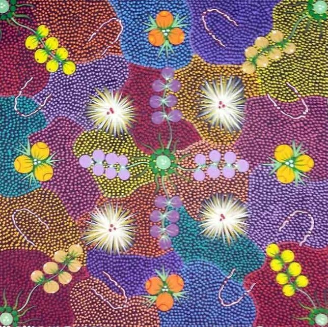 Women Collecting Bush Tucker by Tanya Price (SOLD), 30cm x 30cm. Aboriginal Painting. #AboriginalArt #UtopiaLane