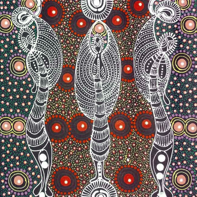 Dreamtime Sisters by Colleen Wallace Nungari (SOLD), 30cm x 30cm. Aboriginal Painting. #AboriginalArt #UtopiaLane