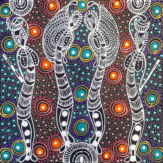 Dreamtime Sisters by Colleen Wallace Nungari (SOLD), 30cm x 30cm. Aboriginal Painting. #AboriginalArt #UtopiaLane