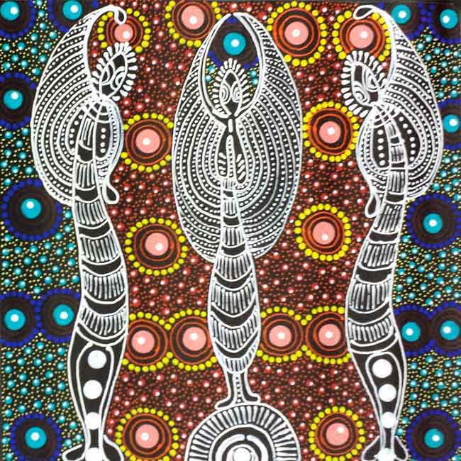 Dreamtime Sisters by Colleen Wallace Nungari, 30cm x 30cm. Aboriginal Painting. #AboriginalArt #UtopiaLane