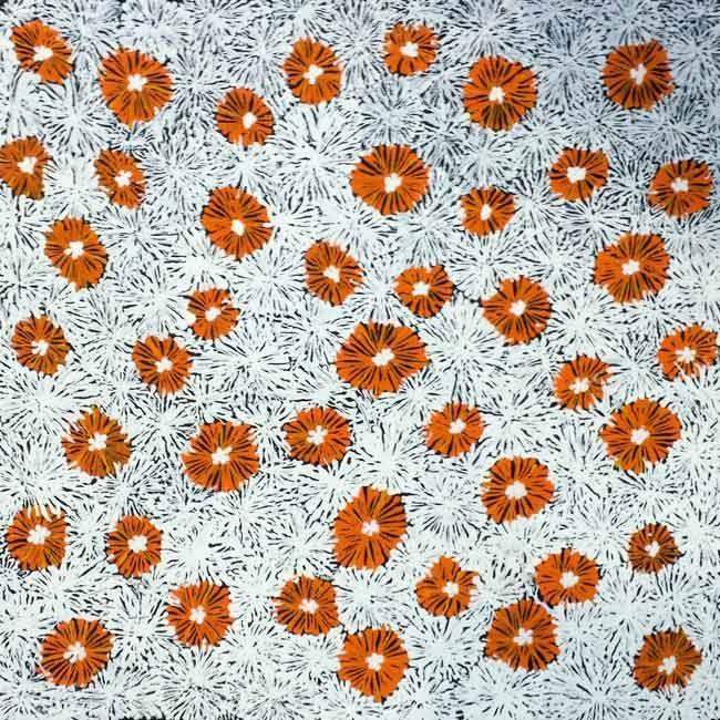 Ilyarnayt Flower by Lucky Morton Kngwarreye by Lucky Morton Kngwarreye, 30cm x 30cm. Australian Aboriginal Art.