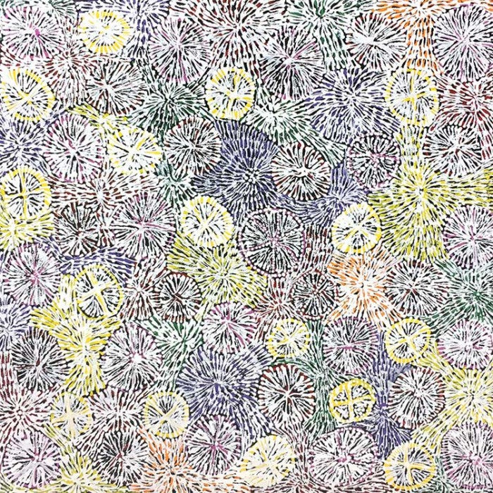 Ilyarnayt Flower by Audrey Morton Kngwarreye-by-Audrey Morton Kngwarrey-30cm x 30cm-at-Utopia-Lane-Gallery #AboriginalArt #Audrey Morton Kngwarrey