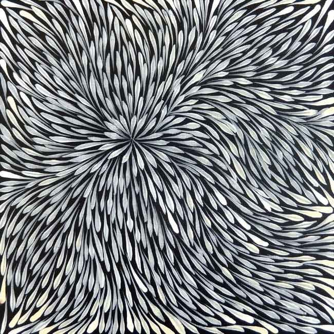 This painting represents wild flowers painted by Sacha Long Petyarre of Utopia.  #aboriginalart #utopialaneart #sachalongpetyarre
