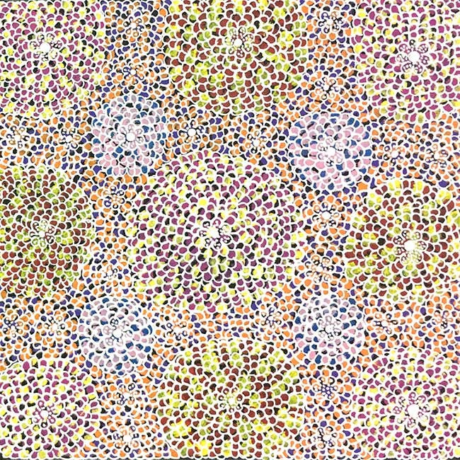 Ilyarnayt Flower by Lily Lion Kngwarreye-by-Lily Lion Kngwarrey-30cm x 30cm-at-Utopia-Lane-Gallery #AboriginalArt #Lily Lion Kngwarrey