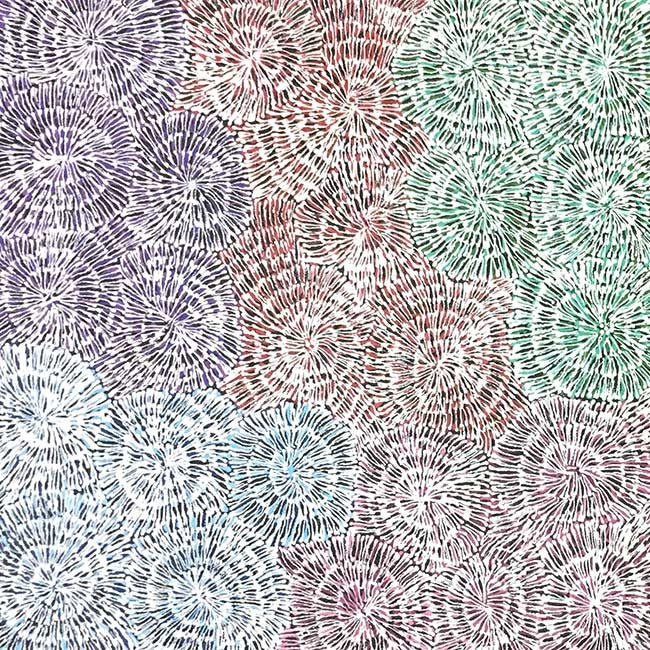 Ilyarnayt Flower by Audrey Morton Kngwarreye-by-Audrey Morton Kngwarrey-30cm x 30cm-at-Utopia-Lane-Gallery #AboriginalArt #Audrey Morton Kngwarrey