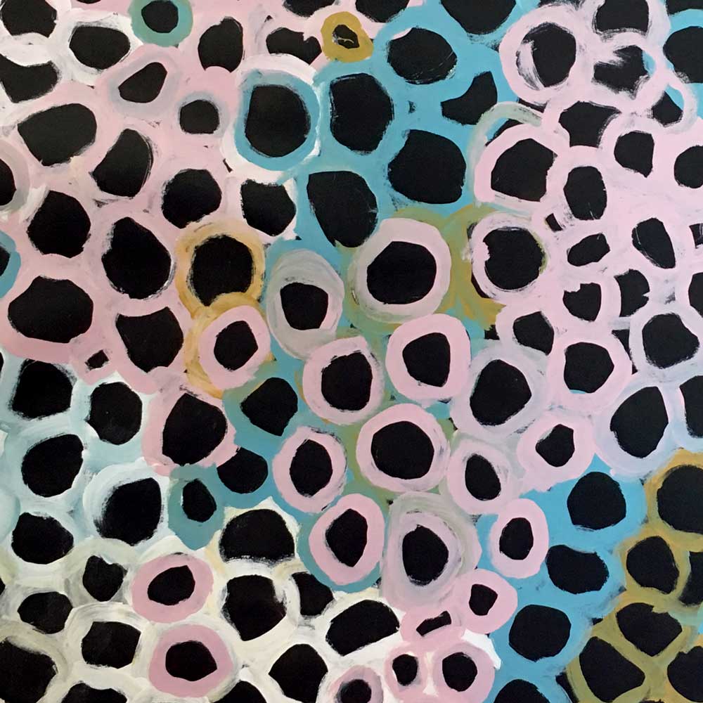 Soakage by Lena Pwerle by Lena Pwerle, 90cm x 90cm. Australian Aboriginal Art.