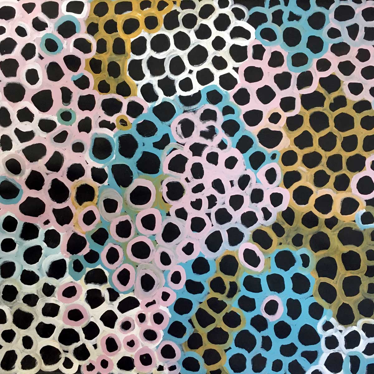 Soakage by Lena Pwerle by Lena Pwerle, 90cm x 90cm. Australian Aboriginal Art.