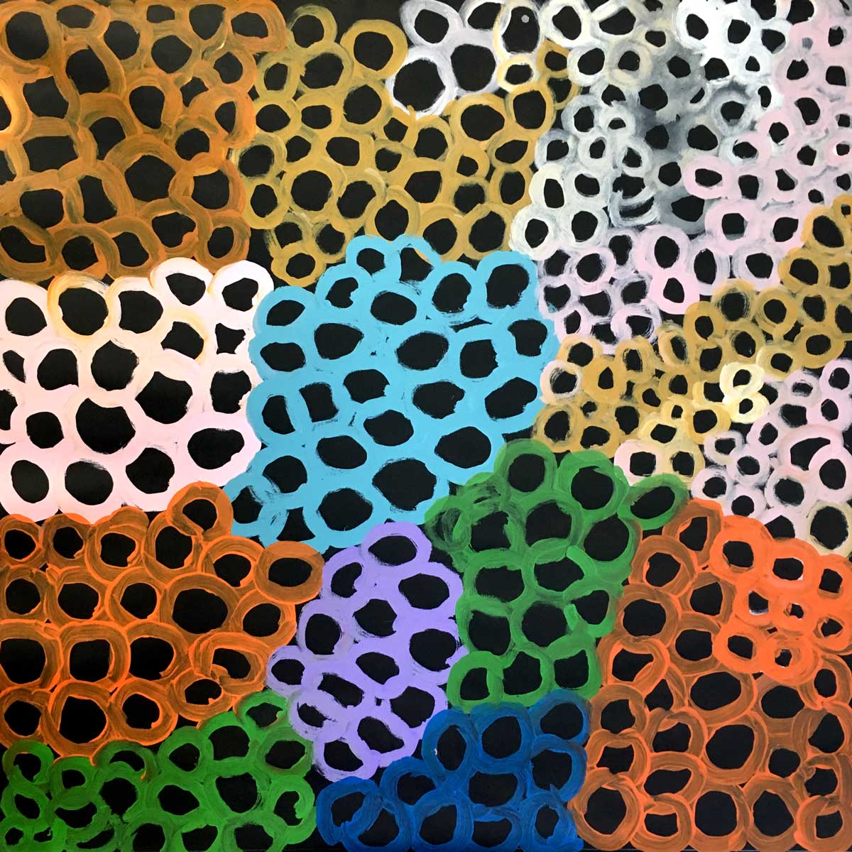 Soakage by Lena Pwerle by Lena Pwerle, 90cm x 90cm. Australian Aboriginal Art.