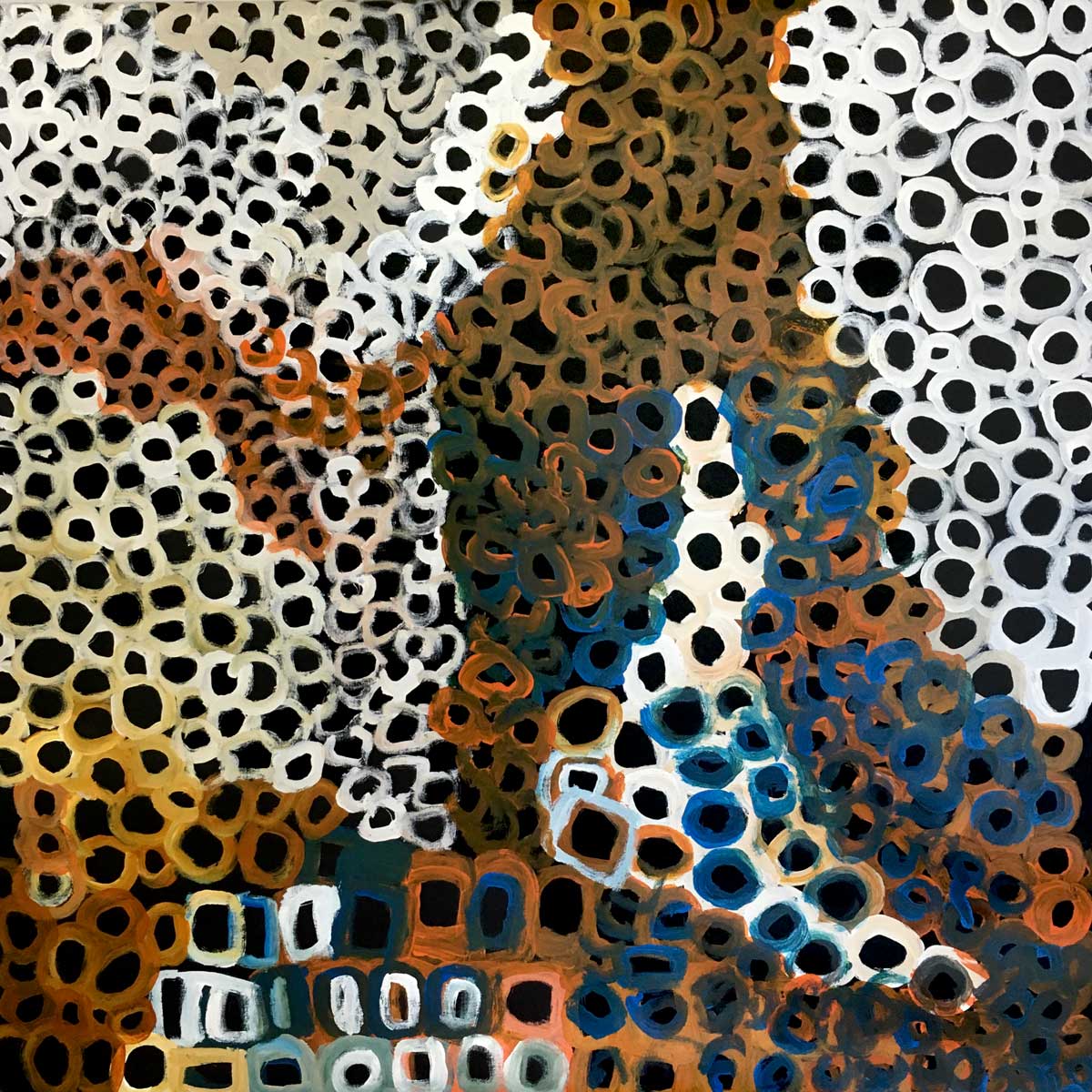 Soakage by Lena Pwerle by Lena Pwerle, 90cm x 90cm. Australian Aboriginal Art.
