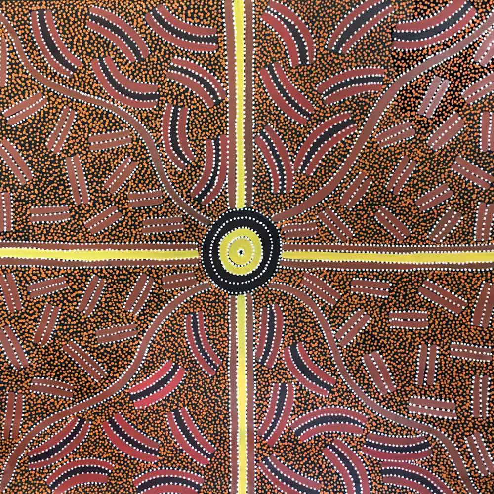 Ahakeye (Bush Plum) Dreaming by Lindsay Bird Mpetyane by Lindsay Bird Mpetyane, 90cm x 90cm. Australian Aboriginal Art.